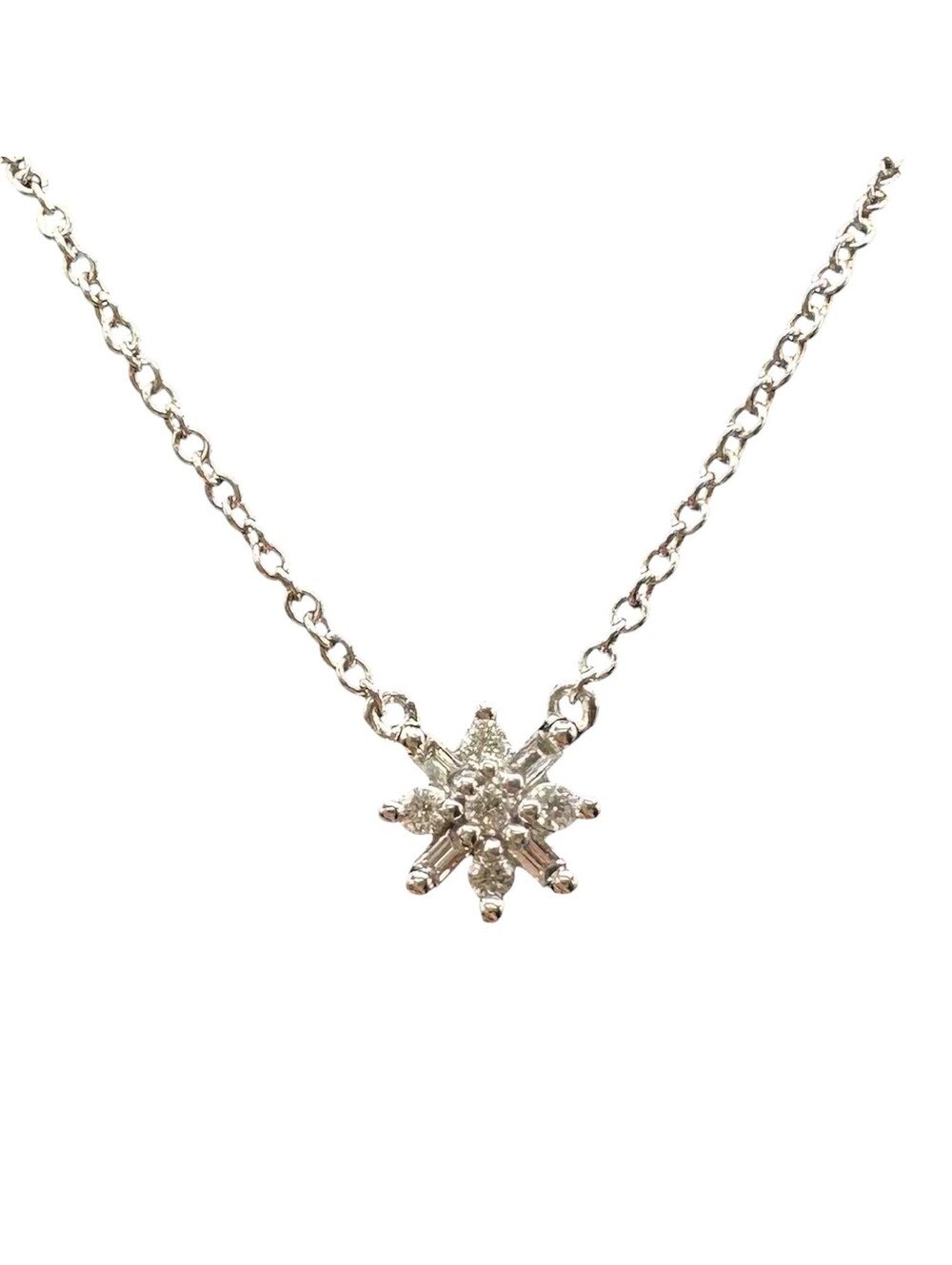Diamond Snowflake Necklace 10K White Gold 0.10ctw 16.25in New